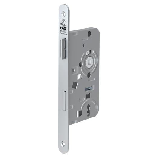 Mortise lock, faceplate of 20 mm, round, DIN right, latch and bolt made of metal