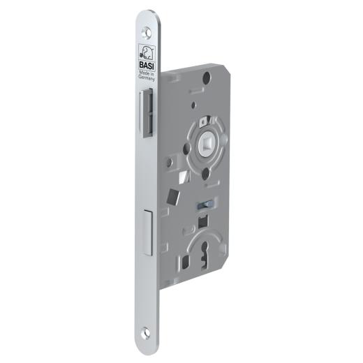 Mortise lock, faceplate of 20 mm, rounded, DIN right, latch and bolt made of plastic