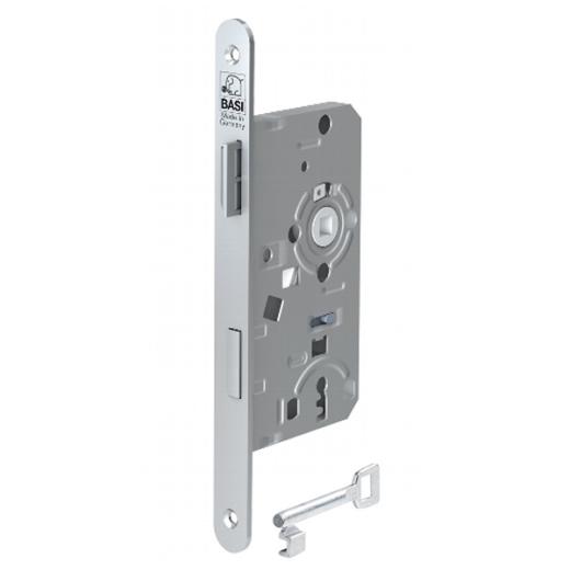 Mortise lock, faceplate of 20 mm, rounded, DIN left, latch and bolt made of plastic