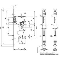 BKS - Mortise Lock Faceplate 20 mm, round, DIN right, latch and bolt made of plastic