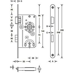 SSF - Serrure encastrée Têtière 20 mm, ronde, DIN à droite, pêne et demi-tour en fonte de zinc